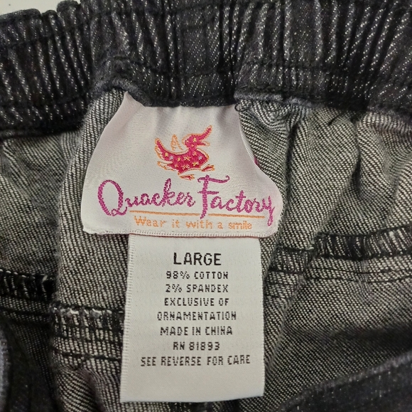 NWT Quacker Factory Jeans Elastic Waistband Large Black Patriotic Star A16585 - Picture 7 of 10